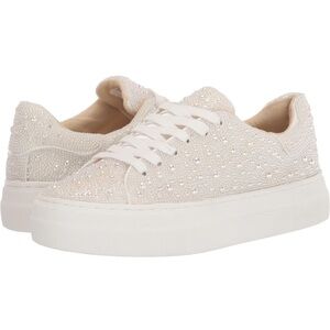 Betsey Johnson Cream Rhinestone Sneakers